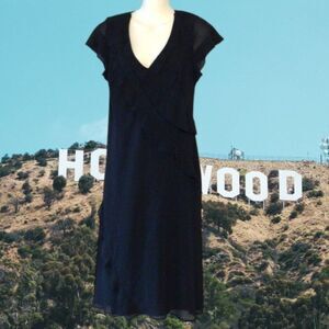 Robbie Bee Beaded Midi Black Ruffled Dress Size 14